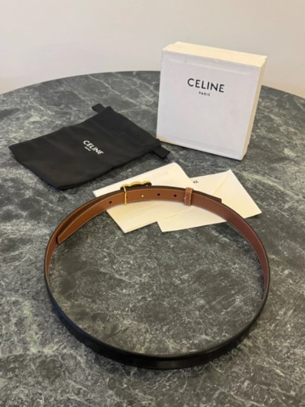 New Celine Triomphe Reversible Leather Belt - Black/Tan - 90cm - Picture 6 of 10